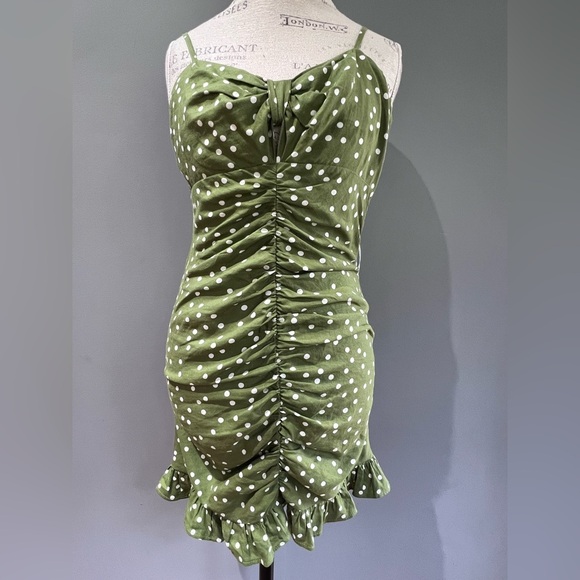 NWT ZARA Green Polka Dot Ruched Dress Sz Medium - Picture 2 of 8